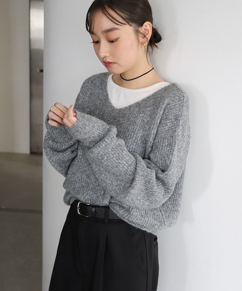 Freesia ニット セーター 同色マフラー付きニットトップス レディース