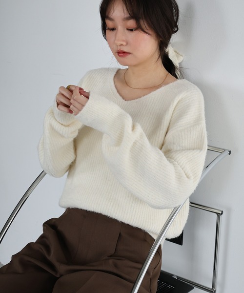 Freesia ニット セーター 同色マフラー付きニットトップス レディース