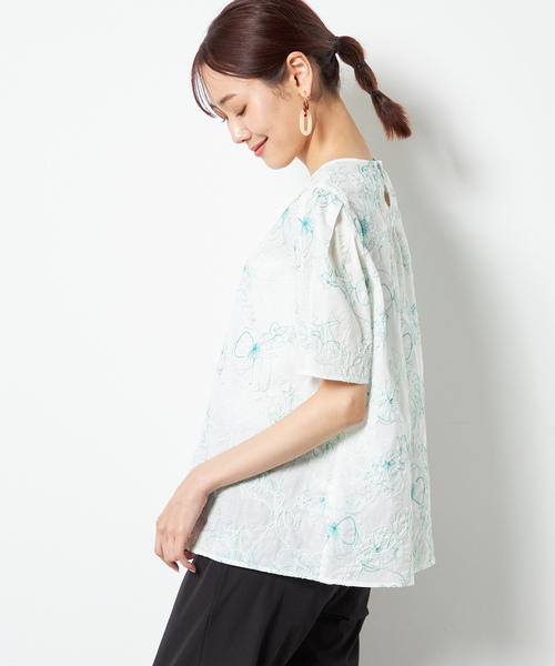 「A/C DESIGN BY ALPHA CUBIC」 半袖ブラウス 9号 グリーン レディース_画像2