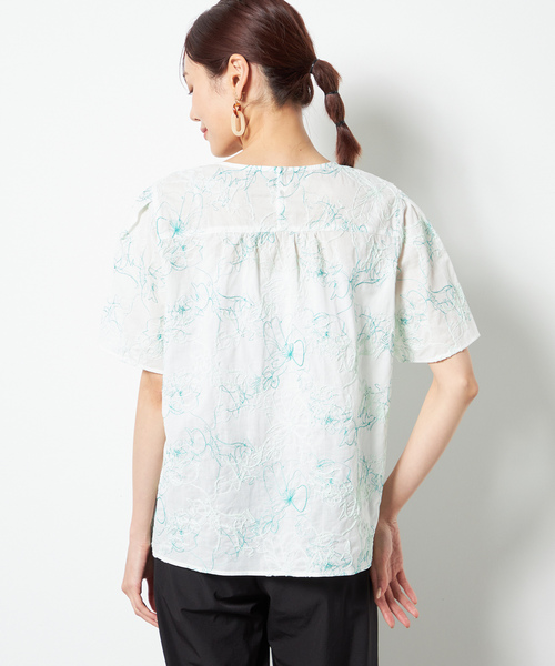 「A/C DESIGN BY ALPHA CUBIC」 半袖ブラウス 9号 グリーン レディース_画像3