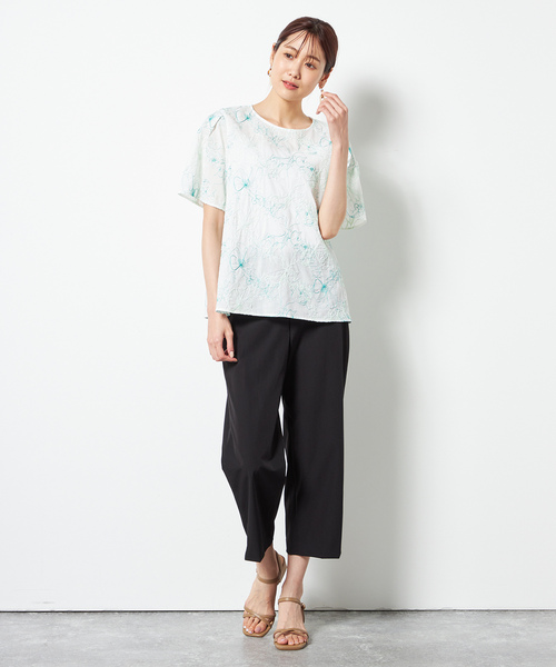 「A/C DESIGN BY ALPHA CUBIC」 半袖ブラウス 9号 グリーン レディース_画像9