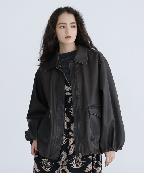 ESCAR ブルゾン アウター 合成皮革バルーンブルゾン レディース