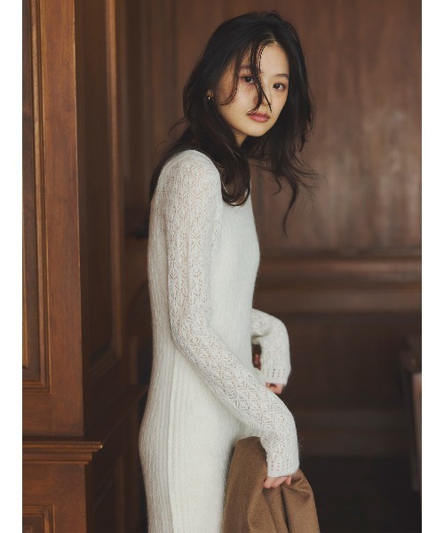 anuans（アニュアンス） ワンピース レースワークニットワンピース