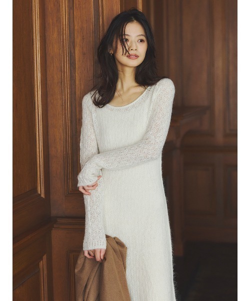 anuans（アニュアンス） ワンピース レースワークニットワンピース