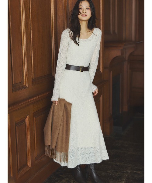 anuans（アニュアンス） ワンピース レースワークニットワンピース