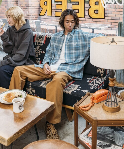 「FREAK'S STORE」 長袖ネルシャツ「SHE WOLF DINERコラボ」 LARGE ブルー メンズ_画像7