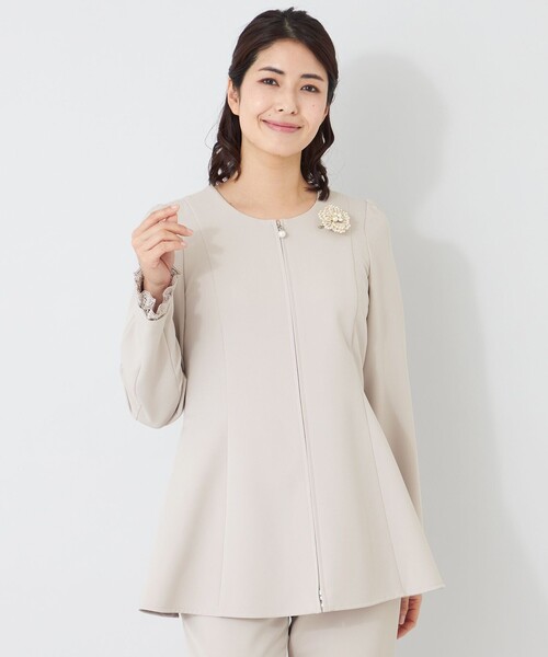 ジャケット ノーカラージャケット デュアルストレッチ ZIP チュニック レディースの画像