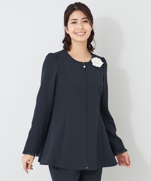 ジャケット ノーカラージャケット デュアルストレッチ ZIP チュニック レディースの画像