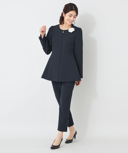 ジャケット ノーカラージャケット デュアルストレッチ ZIP チュニック レディースの画像