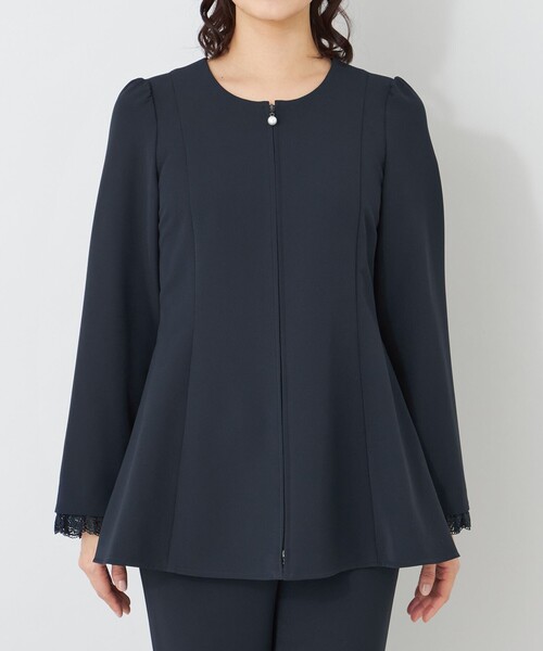 ジャケット ノーカラージャケット デュアルストレッチ ZIP チュニック レディースの画像