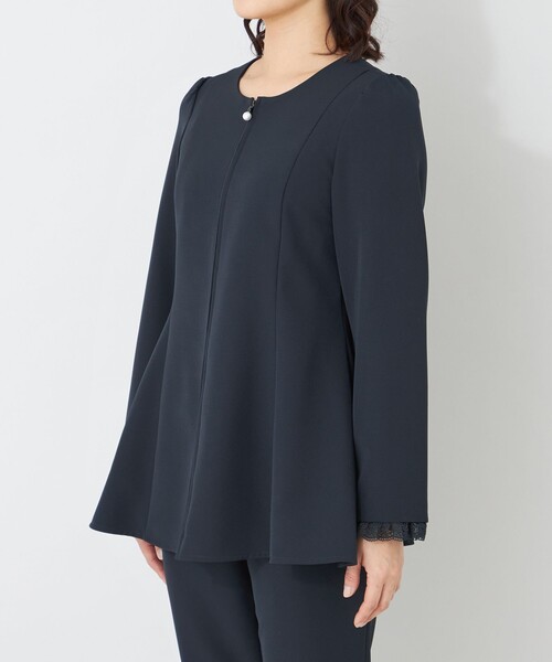 ジャケット ノーカラージャケット デュアルストレッチ ZIP チュニック レディースの画像