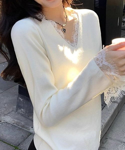 ニット セーター Vネックレースニット レディース : ZOZOTOWN Yahoo!店