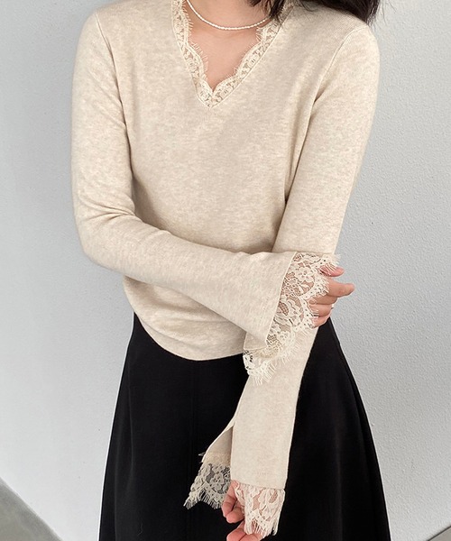 ニット セーター Vネックレースニット レディース : ZOZOTOWN Yahoo!店