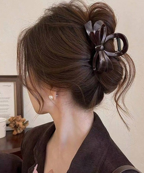 Accra ブラウン ヘアクリップ ヘアクリップ 「Vini」ブラウン リボン バンスクリップ/ヘアクリップ