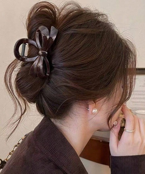 ヘアクリップ 「Vini」ブラウン リボン バンスクリップ/ヘアクリップ