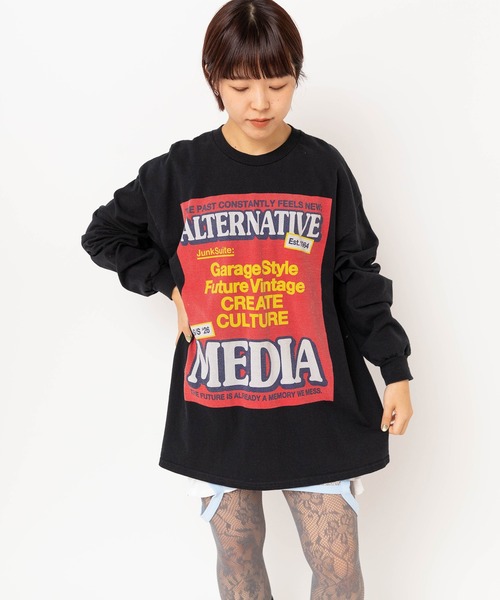 【ブラック】M2620 バナープリントロンT RNA（アールエヌエー） tシャツ M2620 バナープリントロンT レディース