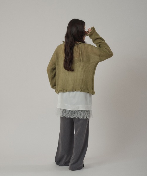 ⭐︎BRILL⭐︎ブリル モダンアゼVネックカーディガン　カーキ MUHET（ミュエータ） カーディガン frill v neck cardigan / フリルV