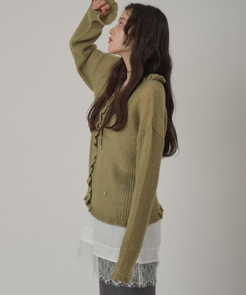 MUHET（ミュエータ） カーディガン frill v neck cardigan / フリルV