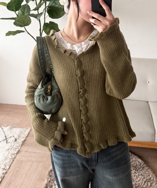 MUHET（ミュエータ） カーディガン frill v neck cardigan / フリルV