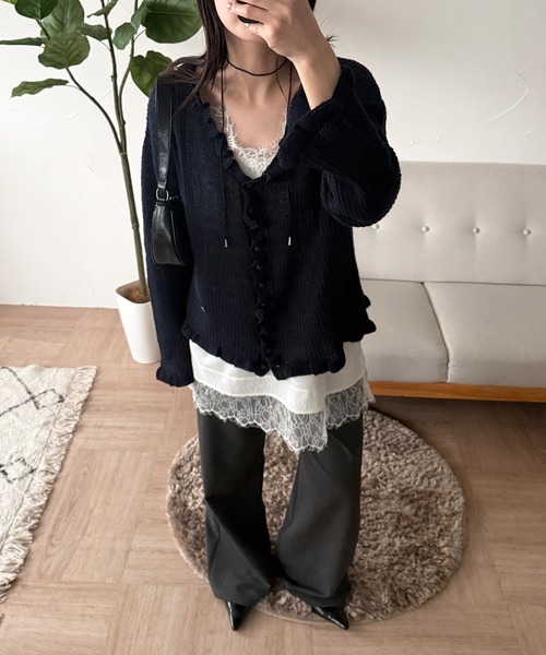 MUHET（ミュエータ） カーディガン frill v neck cardigan / フリルV