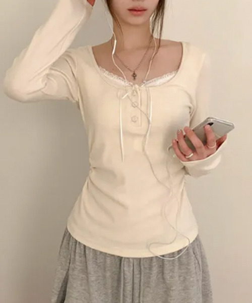 ヘンリーネック tシャツ インナードッキング レイヤード風ヘンリー
