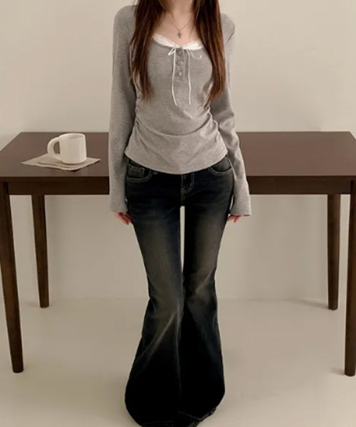 tシャツ インナードッキング レイヤード風ヘンリーネックロンT