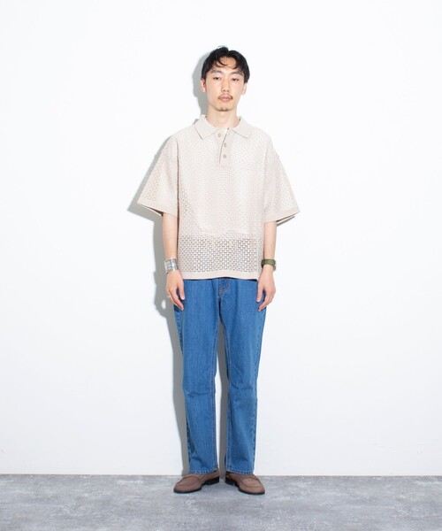 「GLOSTER」 半袖ニット L ネイビー メンズ_画像2