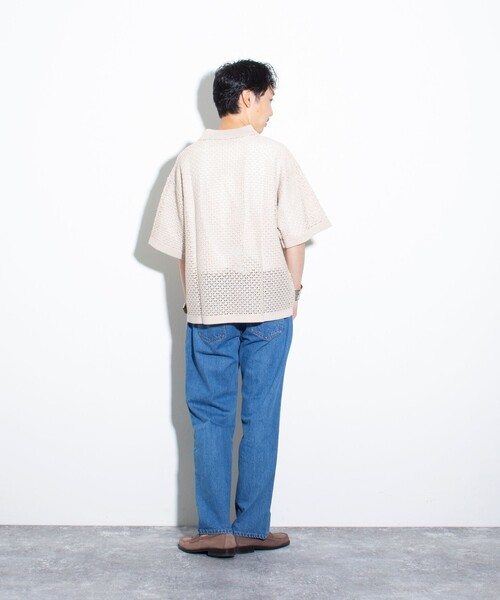 「GLOSTER」 半袖ニット L ネイビー メンズ_画像4