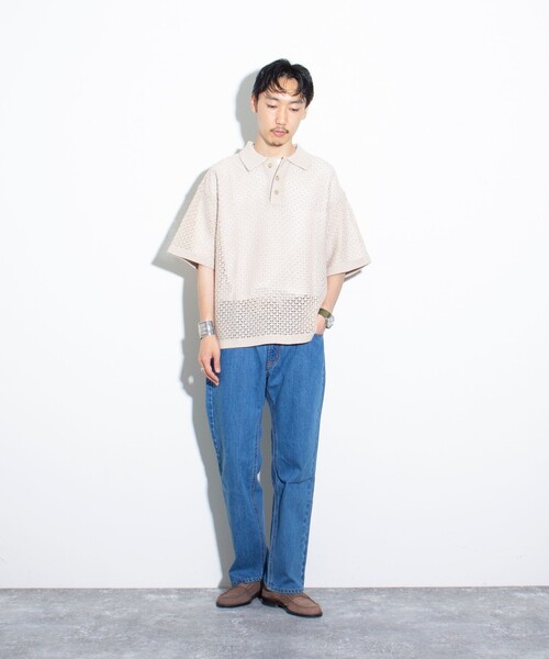 「GLOSTER」 半袖ニット L ネイビー メンズ_画像5