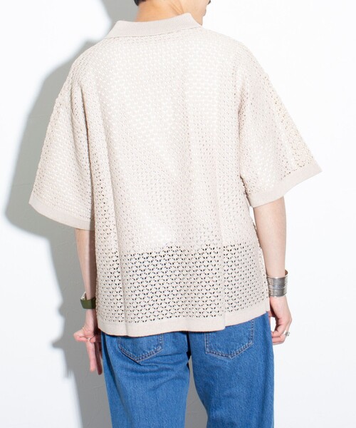 「GLOSTER」 半袖ニット L ネイビー メンズ_画像7