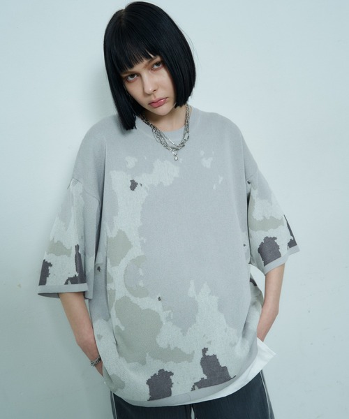 「AIVER」 7分袖ニット MEDIUM ネイビー メンズ_画像2