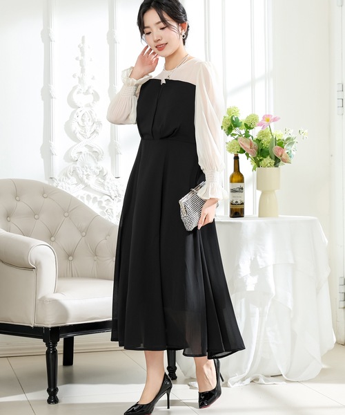 「Lace Ladies」 長袖ワンピース S チャコールグレー レディース_画像3