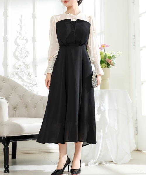 「Lace Ladies」 長袖ワンピース S チャコールグレー レディース_画像5