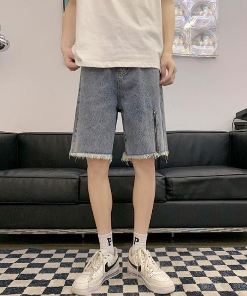 link lot ハーフパンツ ジーンズ 短パン 切りっぱなしZIPデザイン
