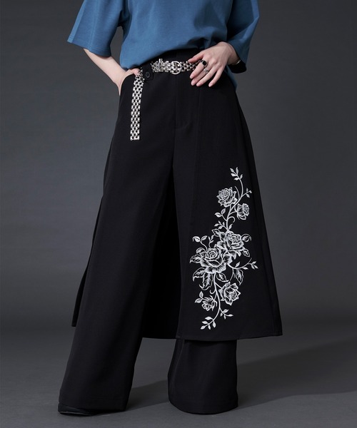 Ellno Loset（エルノロゼット） ワイドパンツ スラックス 2wayフラワー
