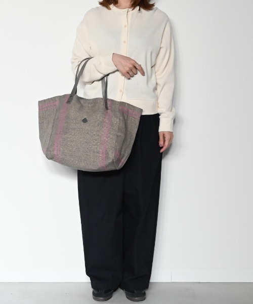 トートバッグ 「A4サイズも入る大容量」CL3913 HAND＆WORK COTTON JUTE STRIPE TOTE L レディースの画像