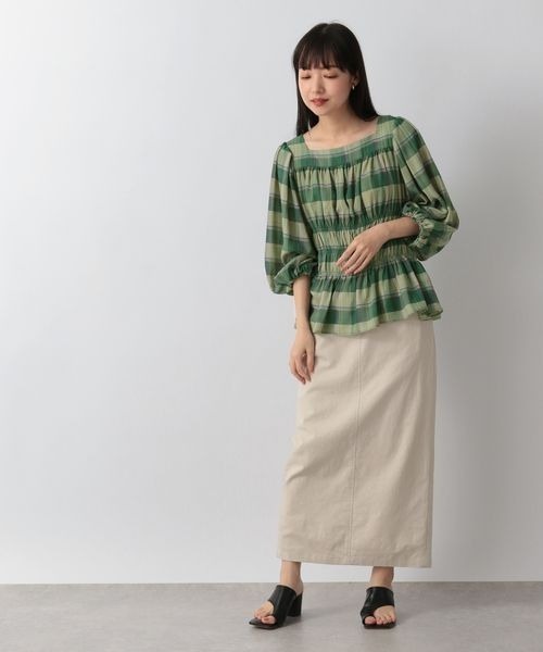 LOWRYS FARM シャツ ブラウス シャーリングバルーンブラウス6S