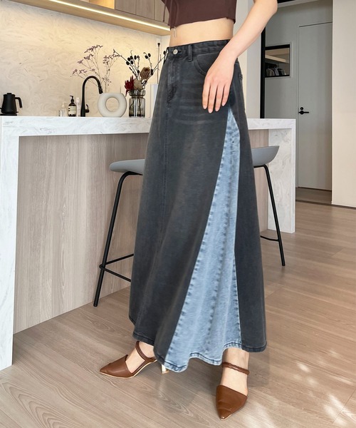 【Y/PROJECT】Yベルト デニム マキシスカート Y Belt denim maxi skirt in blue - Y Project | Mytheresa