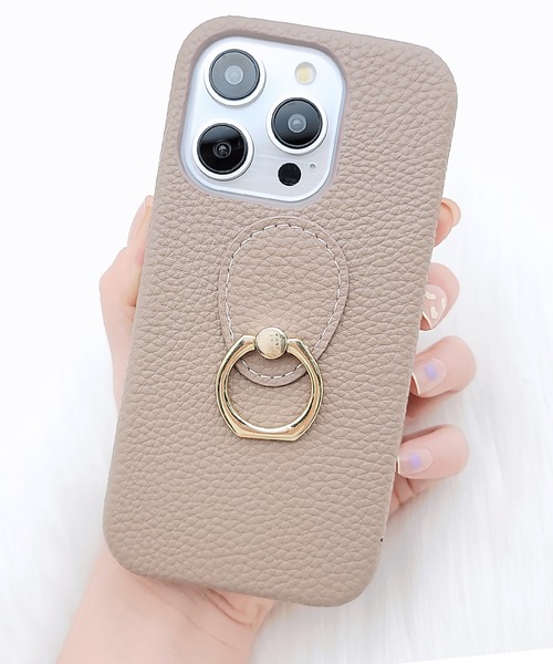 Lace Ladies スマホケース レザー調ゴールドリング付き