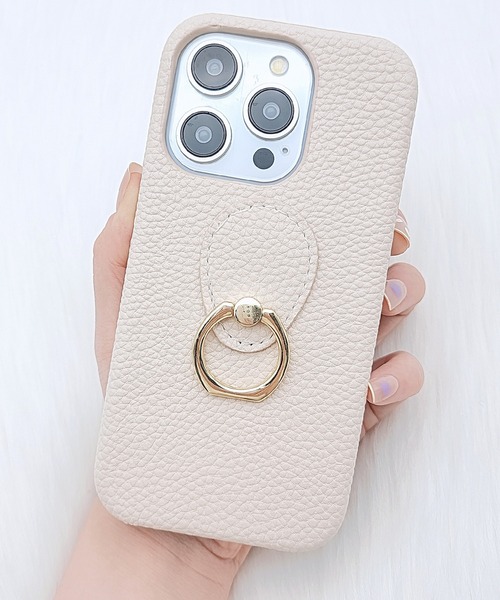 Lace Ladies スマホケース レザー調ゴールドリング付き
