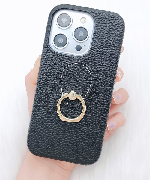 Lace Ladies スマホケース レザー調ゴールドリング付き