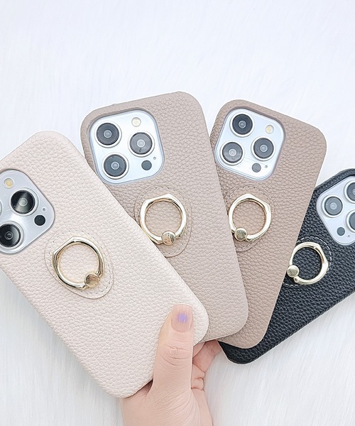 Lace Ladies スマホケース レザー調ゴールドリング付き