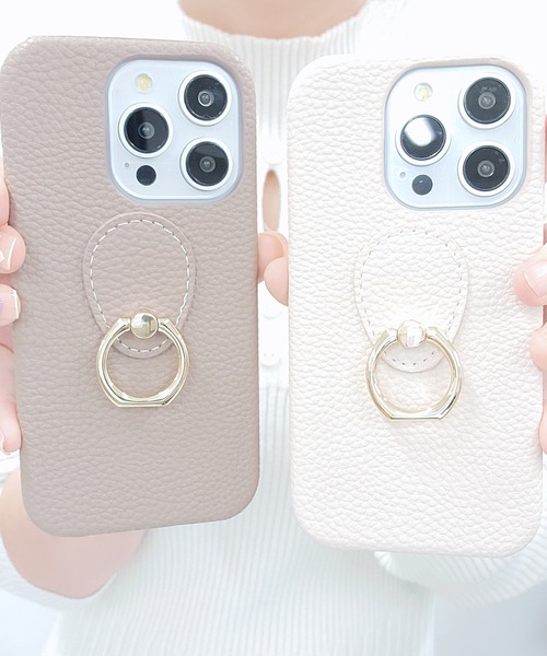 Lace Ladies スマホケース レザー調ゴールドリング付き