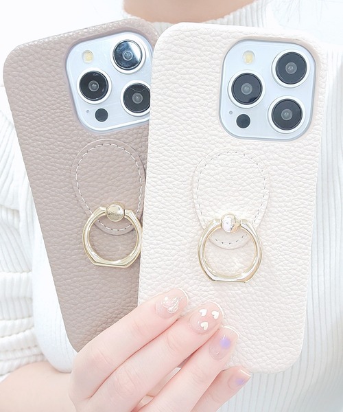 Lace Ladies スマホケース レザー調ゴールドリング付き
