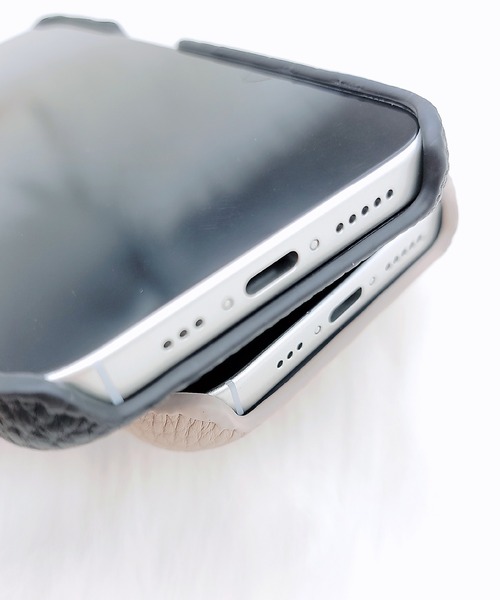 Lace Ladies スマホケース レザー調ゴールドリング付き