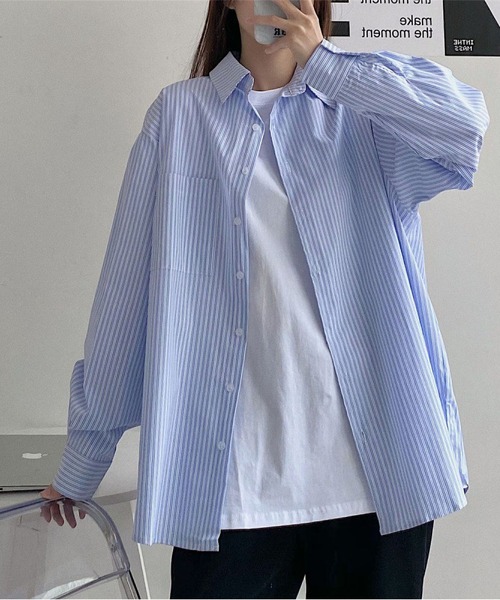 ブラウス シャツ COTTON OVERSIZED SHIRT STRIPE レディース MAISON DE THERESE ブラウス シャツ 長袖ストライプシャツ