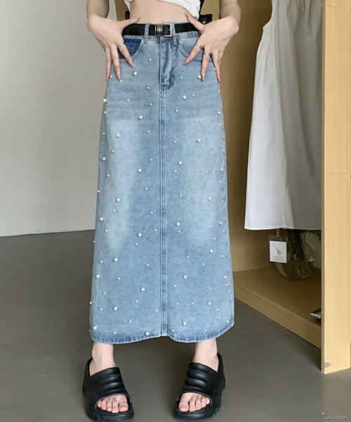 あちゃちゅむ 定価¥23000 パールデニムスカート あちゃちゅむ 定価¥23000 パールデニムスカート