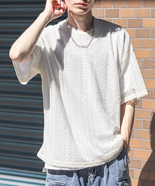LUXSTYLE（ラグスタイル） tシャツ ネックレス付きレース半袖Tシャツ