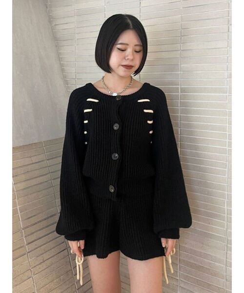 AURORA boutique バイカラーステッチニットカーディガン