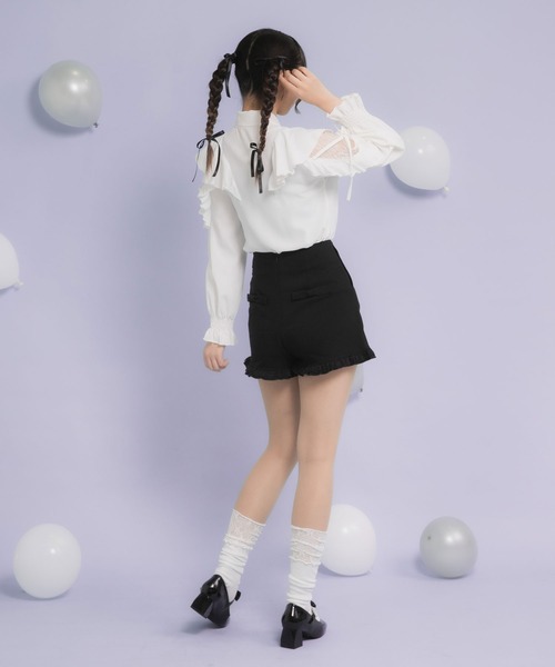 DearMyLoveRose ブラウス シャツ ショルダーレースフリルリボン
